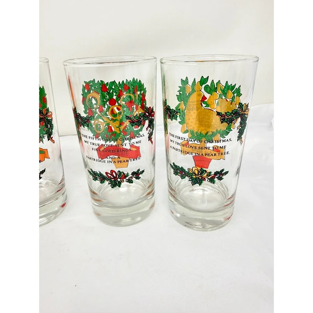 Vintage 12 Days of Christmas Indiana Glass USA Water Tumbler 12oz Set of 4